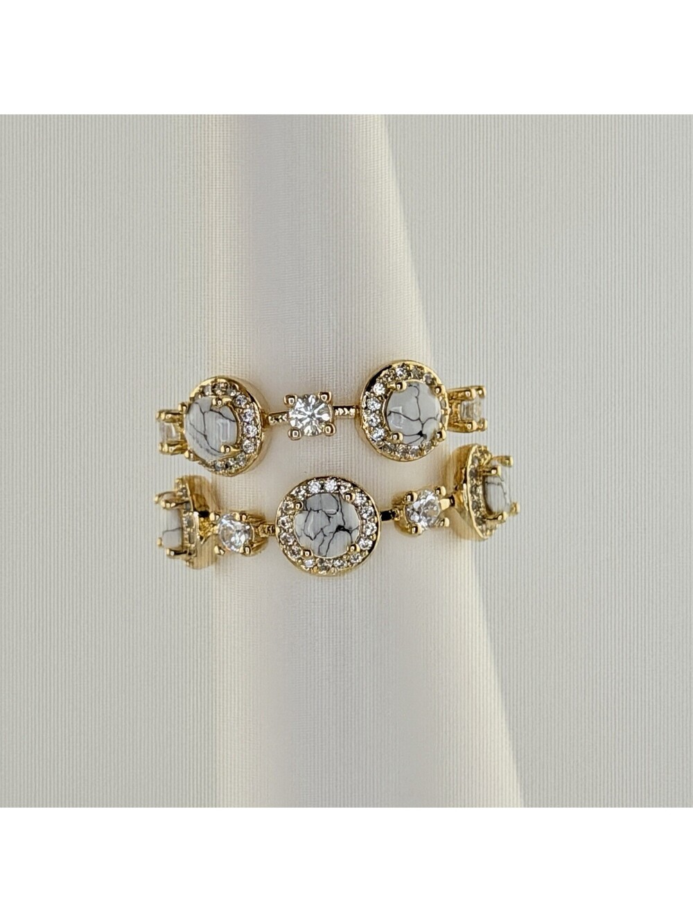Bomb Party Ring Size 8 "Lover’s Band" Howlite Magnesite on Yellow Gold